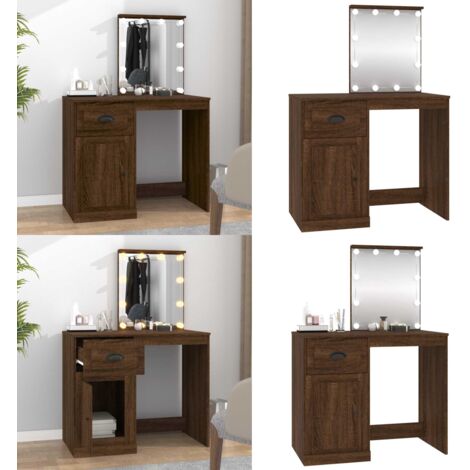 Toeletta con LED Rovere Marrone 90x50x132,5cm Legno Multistrato - Toeletta con luce LED - Toeletta in legno