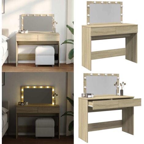 Toeletta con LED Rovere Sonoma 100x40x120 cm - Specchio da trucco - Tavolo da trucco