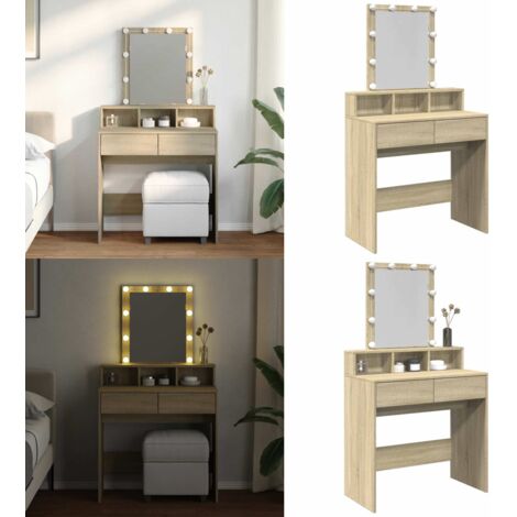 Toeletta con LED Rovere Sonoma 80x41x144,5 cm - Specchio da toeletta - Tavolo da toeletta