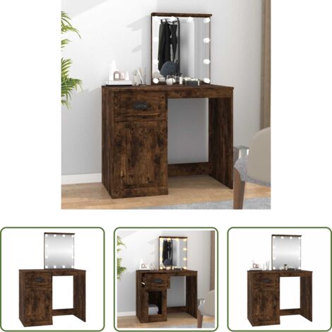 Toeletta con luce led -  Toeletta con LED Rovere Fumo 90x50x132,5cm Legno Multistrato