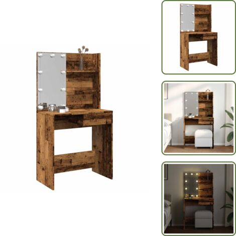 Toeletta con luce LED - vidaXL Toeletta con LED Legno Antico 74,5x40x141 cm - Toeletta con cassetto
