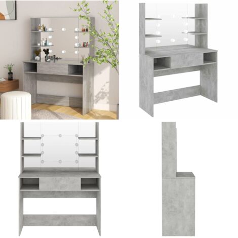 Toeletta con Luci LED 100x40x135 cm in MDF Grigio Cemento - Specchio - Luci LED