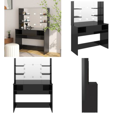 Toeletta con Luci LED 100x40x135 cm in MDF Nero Lucido - Specchio - Luci LED