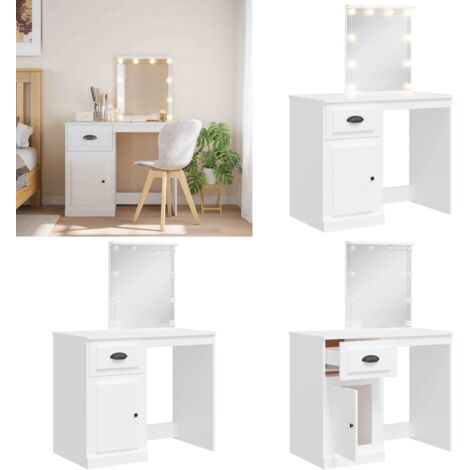 Toeletta con Luci LED Bianca 90x42x132,5 cm - Luci LED - Tavolino vanità