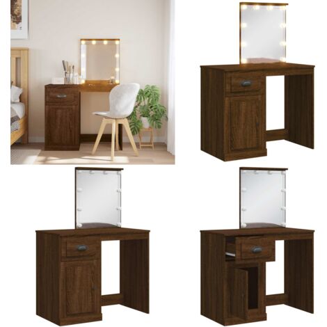 Toeletta con Luci LED Rovere Marrone 90x42x132,5 cm - Luci LED - Tavolino vanità