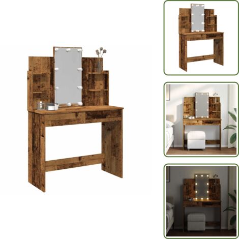 Toeletta con luci - vidaXL Toeletta con Luci LED Legno Antico 96x40x142 cm - Specchio con luci LED