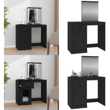 Toeletta con Specchio Nera 90x50x132,5 cm Legno Multistrato - Toeletta in legno - Specchio per trucco