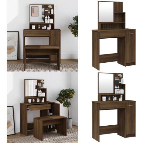 Toeletta con Specchio Rovere Marrone 86,5x35x136 cm - Specchio vanità - Tavolo trucco