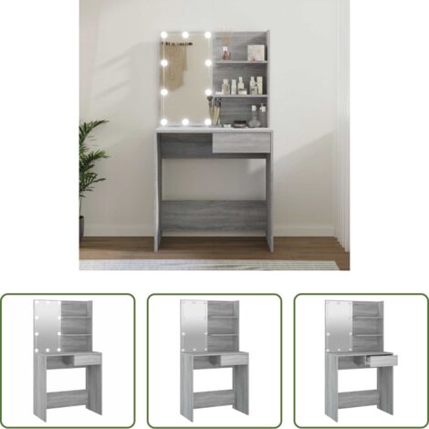 Toeletta con specchio -  Toeletta con LED Grigio Sonoma 74,5x40x141 cm