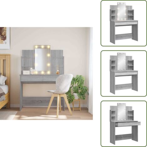 Toeletta con specchio - vidaXL Toeletta con Luci LED Grigio Sonoma 96x40x142 cm - Toeletta con luci LED regolabili
