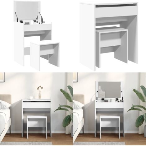 Toeletta e Sgabello Bianco 60x40x113,5 cm - Sgabello da bagno - Tavolo da trucco