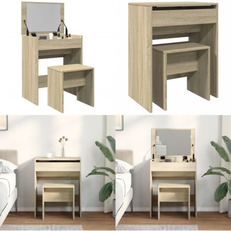 Toeletta e Sgabello Rovere Sonoma 60x40x113,5 cm - Sgabello da bagno - Specchio da toeletta