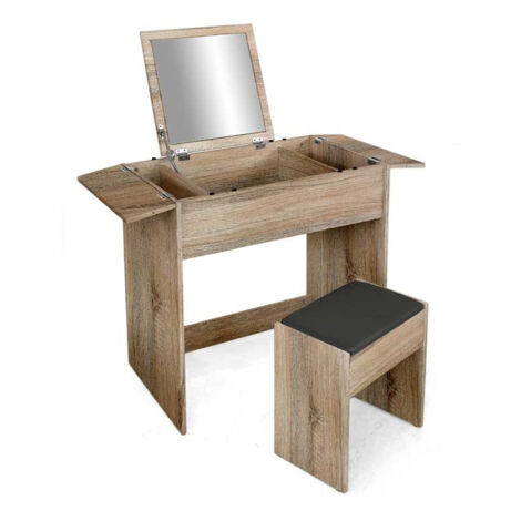 TOELETTA IN LEGNO CON SGABELLO E SPECCHIO 75X45X75 CM COLORE ROVERE