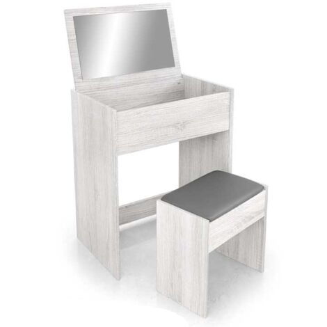 TOELETTA IN LEGNO CON SPECCHIO PIEGHEVOLE E SGABELLO 60X40X75 CM BIANCO