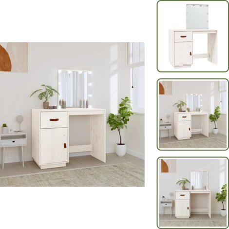 Toeletta in pino - vidaXL Toeletta con LED Bianca 95x50x133,5cm in Legno Massello di Pino -