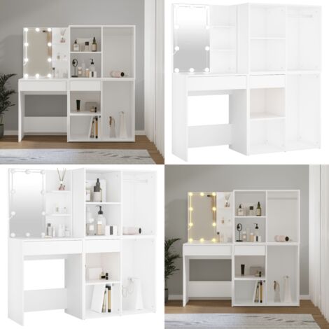 Toeletta LED con 2 Armadietti in Legno Multistrato Bianco - Armadietti in legno multistrato - Toeletta con luce LED