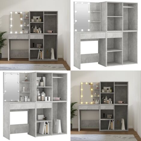 Toeletta LED con 2 Armadietti Legno Multistrato Grigio Cemento - Armadietti - Toeletta con armadietti