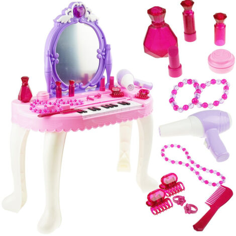 Toeletta rosa per bambina con pianoforte, specchio e accessori per pianoforte