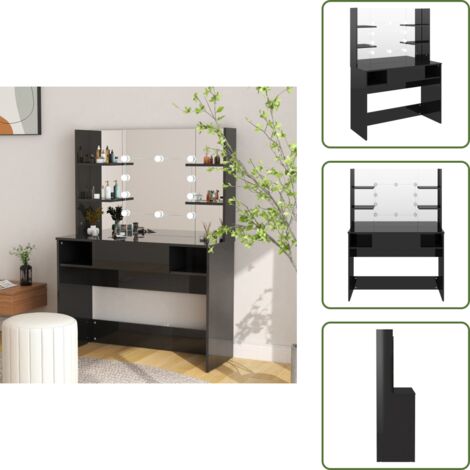 Toeletta - vidaXL Toeletta con Luci LED 100x40x135 cm in MDF Nero Lucido - MDF