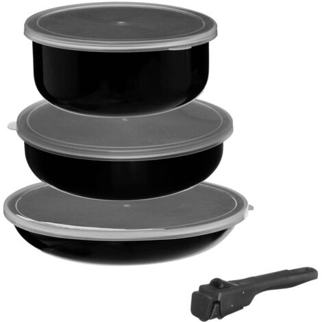 Töpfe-Set mit abnehmbarem Griff und Silikondeckeln, 6-teilig