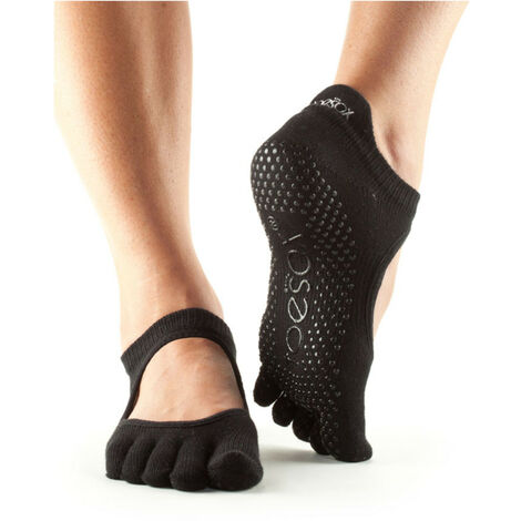 Toesox Bellarina Full Toe Non Slip Socks - Large 9-11 - Black - Black
