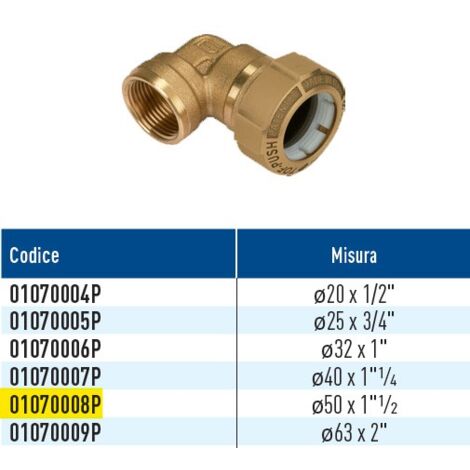 TOF/G F Push giunto a 90 per PE con filetto femmina con anello in plastica ø50 x 1"1/2 01070008P