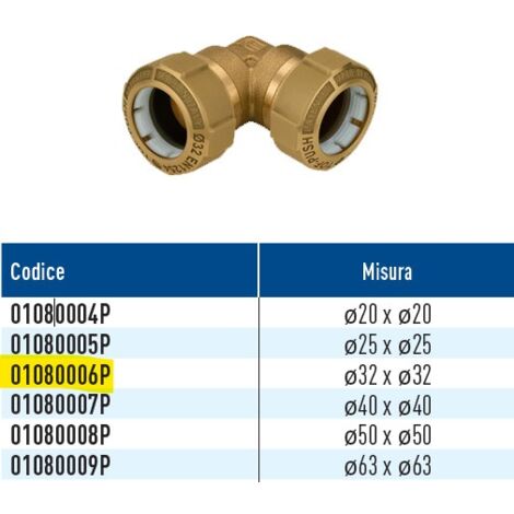TOF/G PE Push giunto a 90 per PE con anello in plastica ø32 x ø32 01080006P