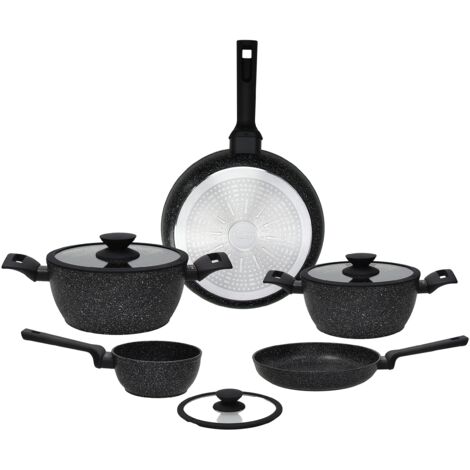 Tognana Authentika, Batteria di pentole e padelle, Set con 2 padelle, 3 casseruole, 3 coperchi trasparenti, 8 Pezzi, Alluminio, Nero