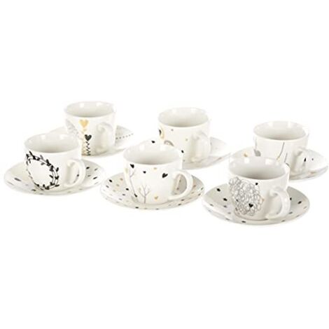 Tognana Iris, Set 6 Tazzine Caffè con Piatto, New Bone China, Multicolore