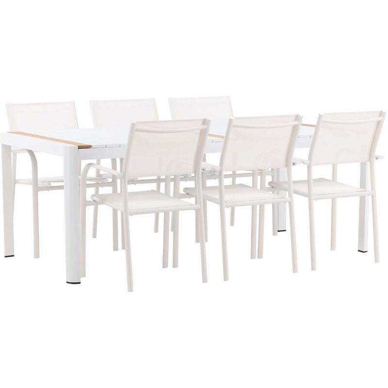 Ebuy24 Togo Gartenset Tisch 100x200cm Weiß, 6 Stühle Santorini Weiß.