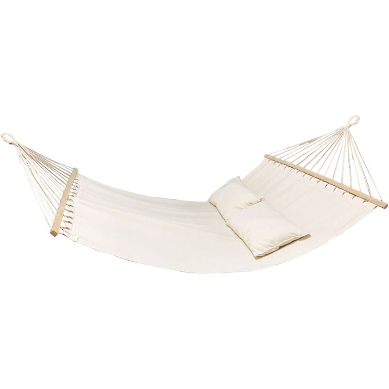 Toi et moi hamac blanco avec toile de coton et bâtons de support en bois
