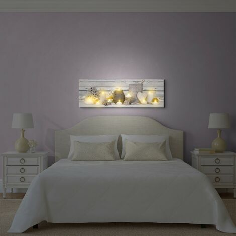 Toile à LED Bougies et galets 90 x 30cm Gris, taupe