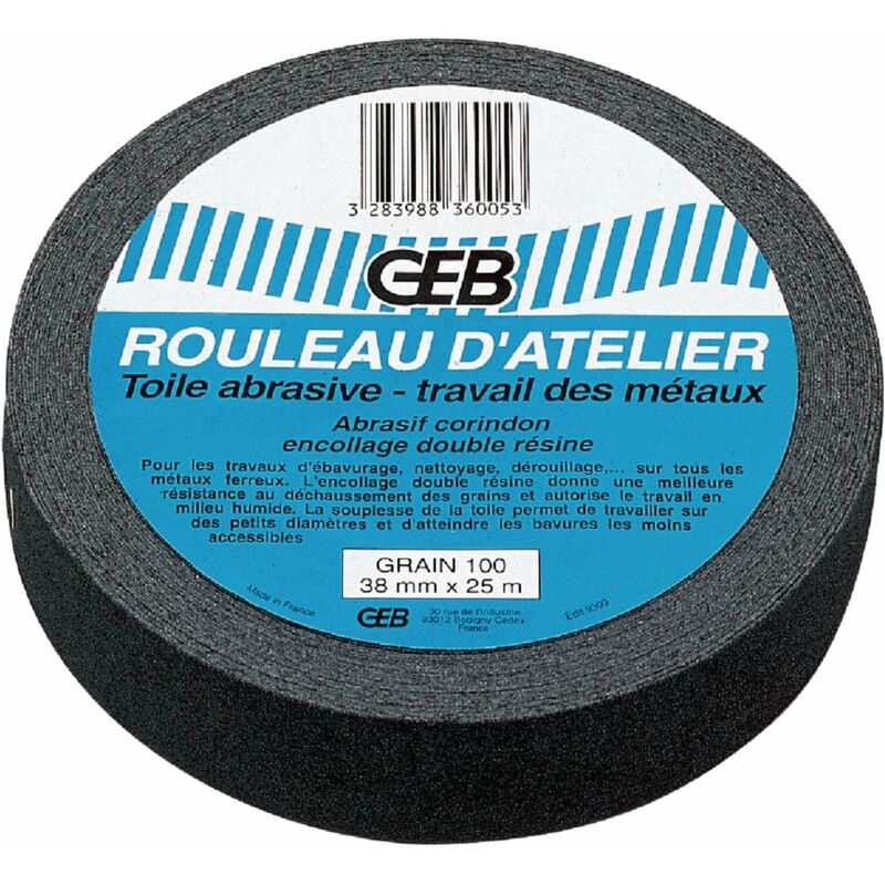 GEB - Rouleau toile abrasive grain 100 qualité Waterprof-38mmx25ml