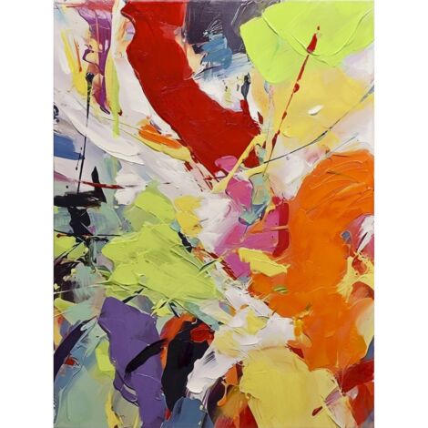 Toile abstraite multicolore pour décoration murale moderne - multicolore éclatant à dominante vive
