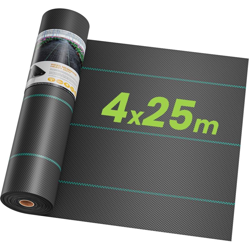 Toile de Paillage Couverture de Sol 4m x 25m, Contre Mauvaises Herbes de Jardin, Bâche Perméable Protection uv Haute Densité