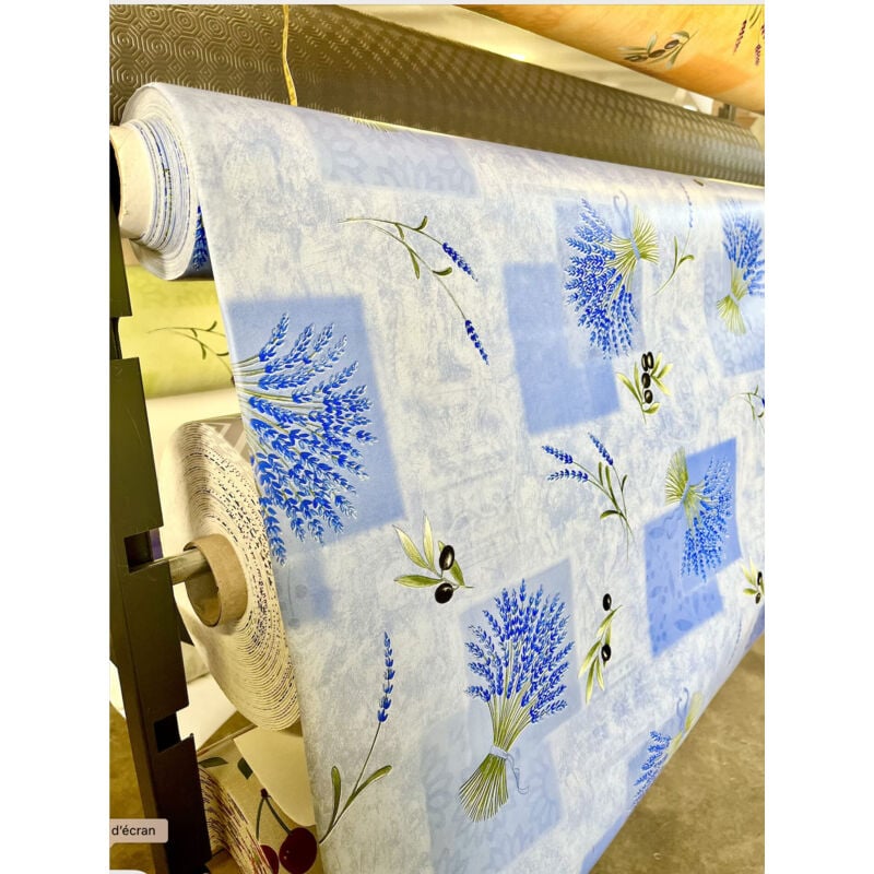 Toile cirée Imprimée Provençale - Au mètre - 280 x 140 cm - bleu .