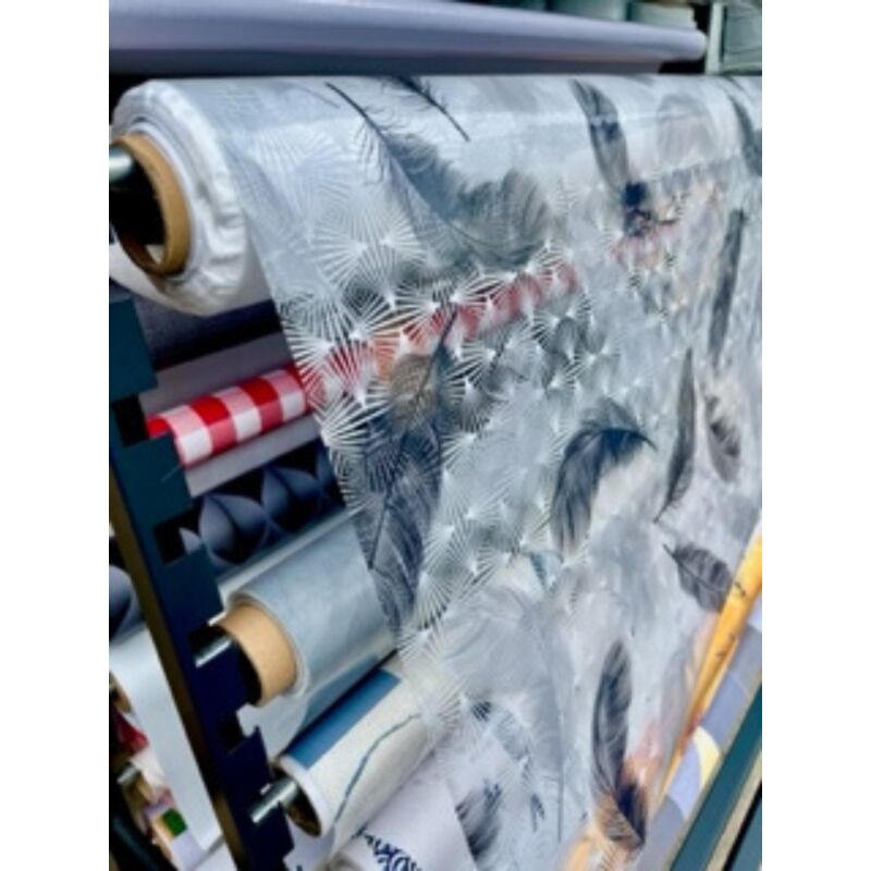 Toile cirée Transparente Imprimée Plumela - Au mètre - 240 x 140 cm - Gris .