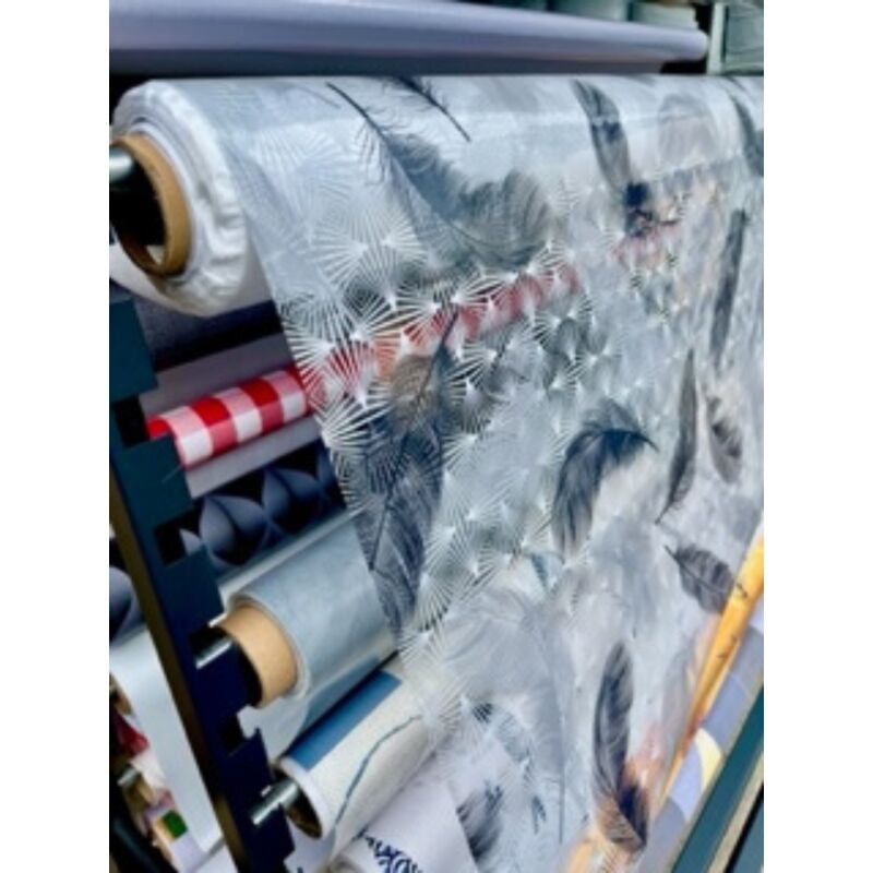 Promo Linge - Toile cirée Transparente Imprimée Plumela - Au mètre - 350 x 140 cm - Gris .