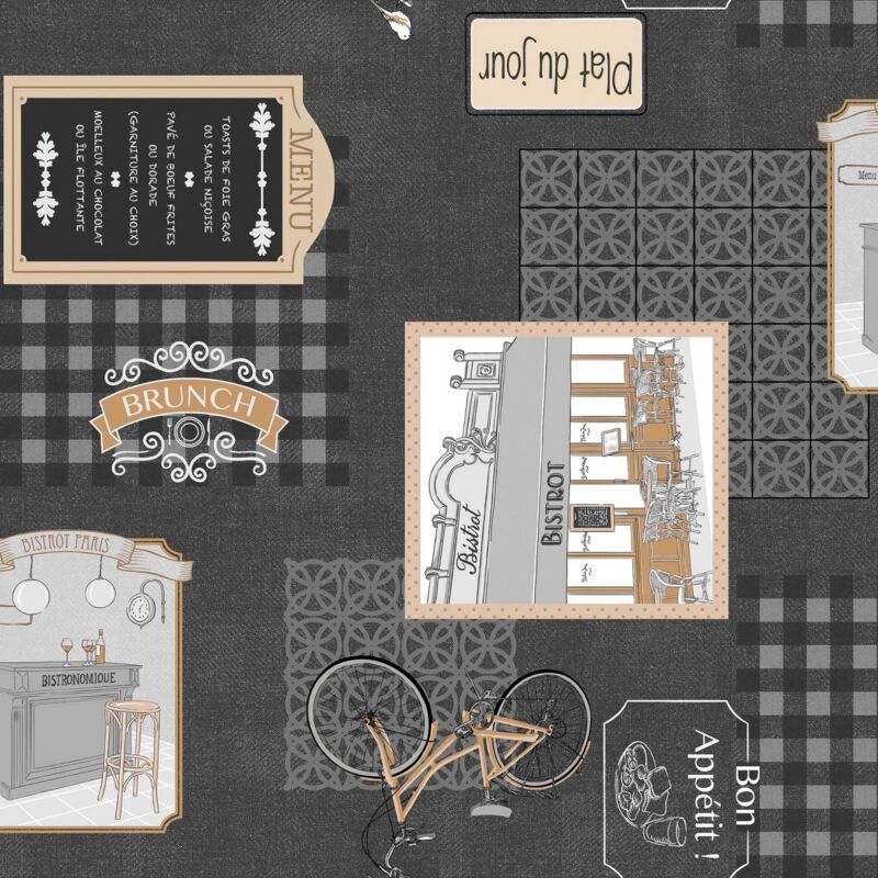 Douceur D'intérieur - Toile cirée au mètre - Largeur 140 cm - Bon appétit - Fond noir - Noir