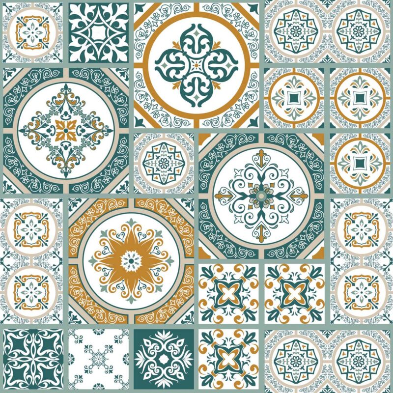Douceur D'intérieur - Toile cirée au mètre - Largeur 140 cm - Carreaux de ciment - Emeraude - Vert