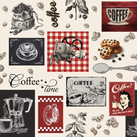 Toile cirée au mètre - Largeur 140 cm - Coffee time - Ecru