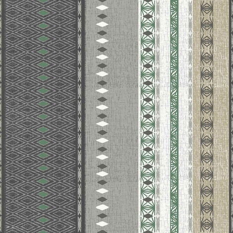 Toile cirée au mètre - Largeur 140 cm - Losanges et rayures kaki - Gris