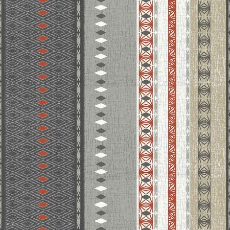 Toile cirée au mètre - Largeur 140 cm - Losanges et rayures terracotta - Gris