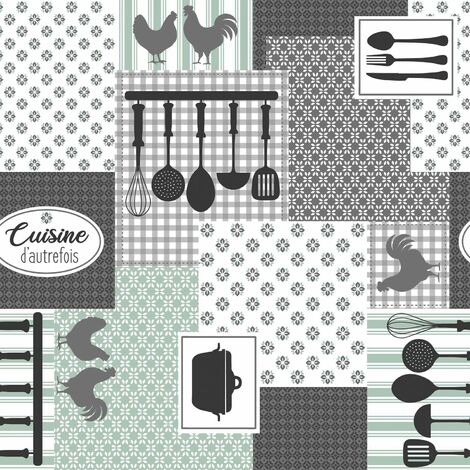 Toile cirée au mètre - Largeur 140 cm - Motifs graphiques et poules - Gris