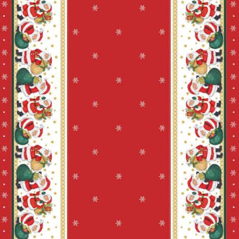 Toile cirée au mètre - Largeur 140 cm - Père noel et flocons - Rouge