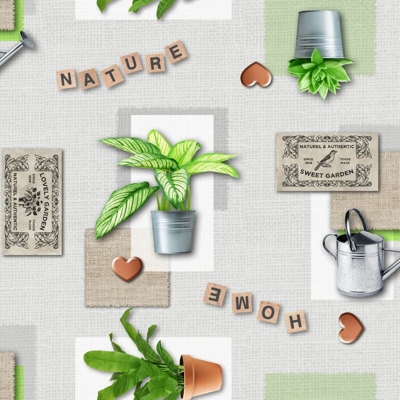 Toile cirée au mètre - Largeur 140 cm - Plantes et arrosoir - Multicolore