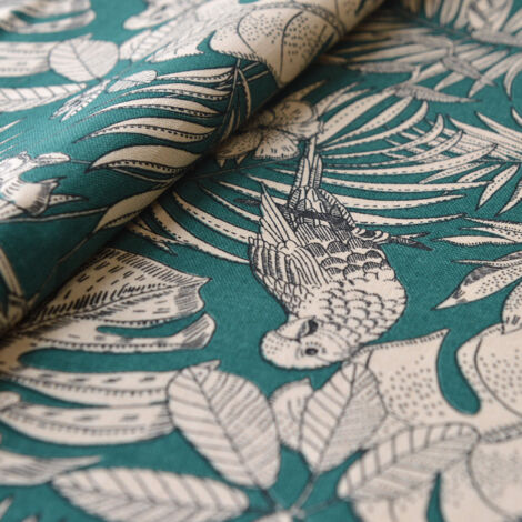 Toile coton imprimée exotique Vert 150 cm