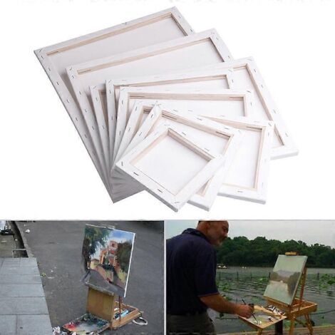 Toile d'Artiste Blanche Carrée sur Châssis Bois pour Peinture à l'Huile et Acrylic