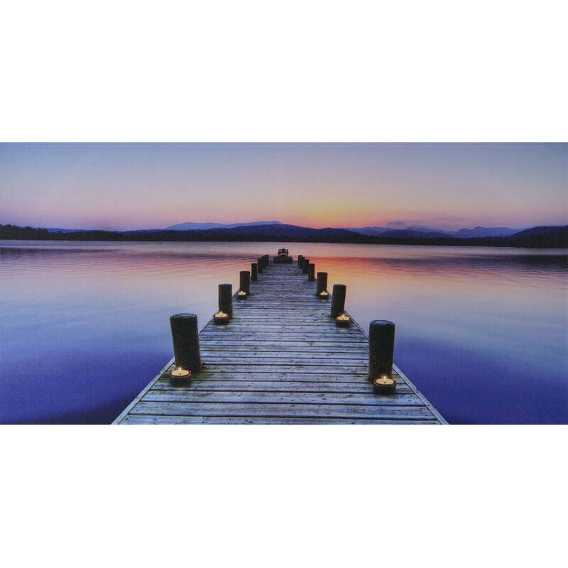 Toile de décoration murale led tableau illuminé avec minuterie 110x55cm, motif appontement