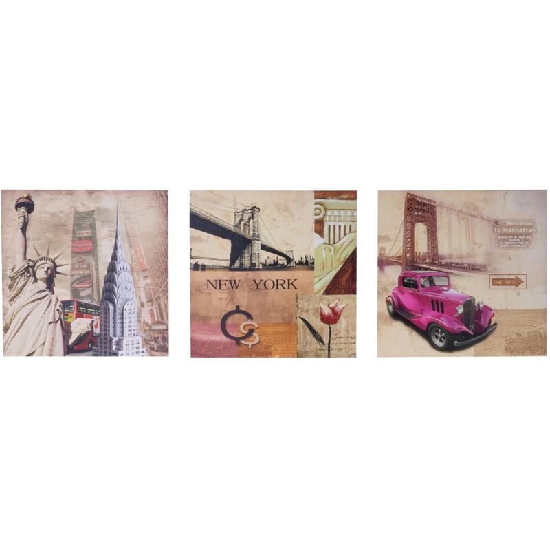 Jamais utilisé] toile de décoration murale T376, réproduction, châssis tableau en 3 parties 150x50cm, New York
